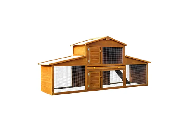 Pawhut Small Animal Deluxe Fir Wood 2-tier Hutch Natural Wood Tone