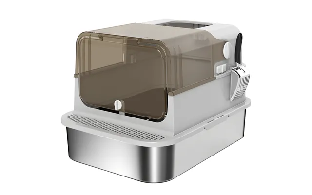Pawhut Stainless Steel Cat Litter Tray - Enclosed Cat Litter Box With 90 Flip Cover