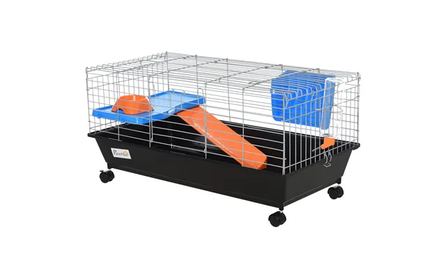 Pawhut Steel Small 2-tier Small Guinea Pigs Hutches W Accessories Blue Orange Aosom Uk