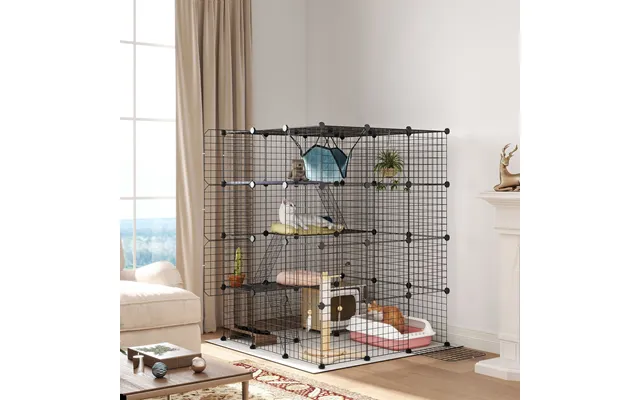 Pawhut Steel Wire Cat Cage Indoor With Hammock - Ramps