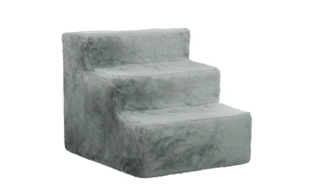 Pawhut Three-step Dog Stairs, With Washable Plush Cover, For High Bed Sofa, Dog Stairs For Small Dog And Cat - Light Gre
