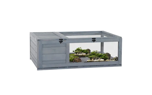 Pawhut Tortoise House With Mesh Roof - Small Pet Reptile Wooden House