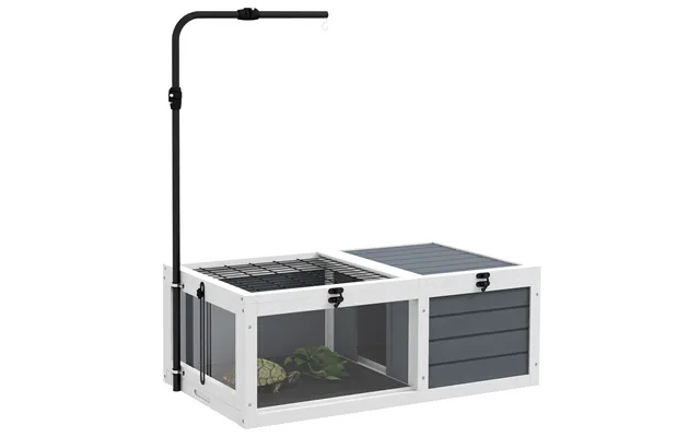 Pawhut Tortoise Table With Adjustable Lamp Holder, Wooden Tortoise House With Openable Lids Pull-out Trays - Grey product image