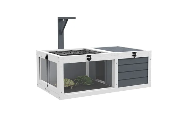 Pawhut Tortoise Table With Wooden Lamp Holder, Wooden Tortoise House W Openable Lids, Pull-out Trays - Grey Aosom Uk product image