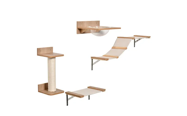 Pawhut Wall-mounted Cat Climbing Shelf Set - 4pcs With Hammock