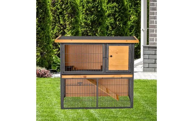 Pawhut Wood-metal Guinea Pigs Hutches Elevated Pet House Bunny Cage With Slide-out Tray Asphalt Openable Roof Lockable D