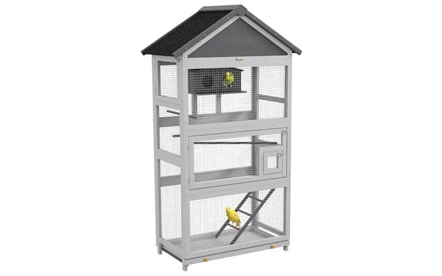 Pawhut Wooden Bird Cage, With Stand, For Finches, Parakeets, Small Birds - Grey