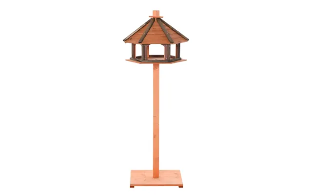 Pawhut Wooden Bird Feeder Bird Table Bird House Playstand With Water-resistant Roof 130cm For Outside Use Brown