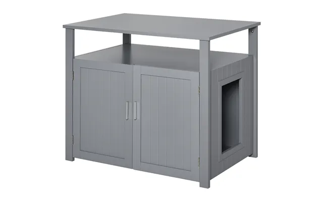 Pawhut Wooden Cat Litter Box Enclosure Furniture With Adjustable Interior Wall & Large Tabletop For Nightstand - Grey Ao