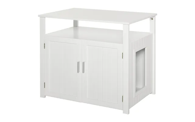 Pawhut Wooden Cat Litter Box Enclosure Furniture With Adjustable Interior Wall & Large Tabletop For Nightstand - White A