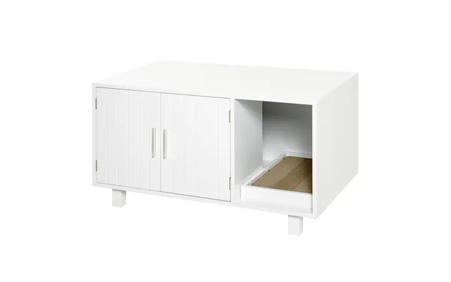 Pawhut Wooden Cat Litter Box Enclosure & House With Nightstand End Table Design - Scratcher