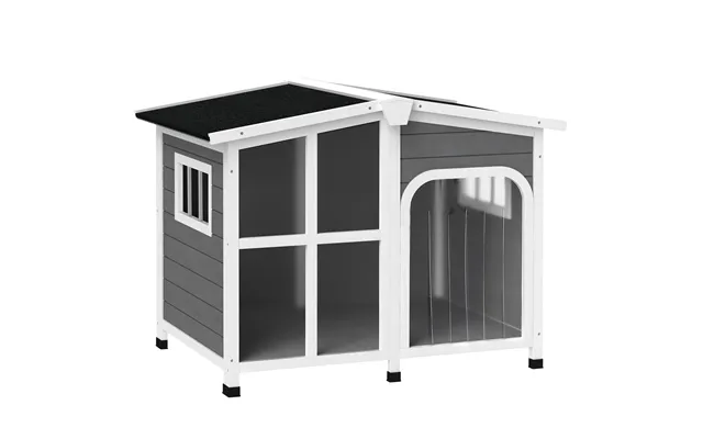 Pawhut Wooden Dog Kennel With Removable Floor - Asphalt And Openable Roof