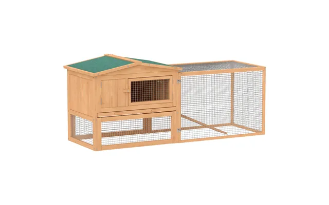 Pawhut Wooden Rabbit Hutch Guinea Pig Hutch House 2 Tier With Rabbit Run For Outdoor Garden Backyard - Natural