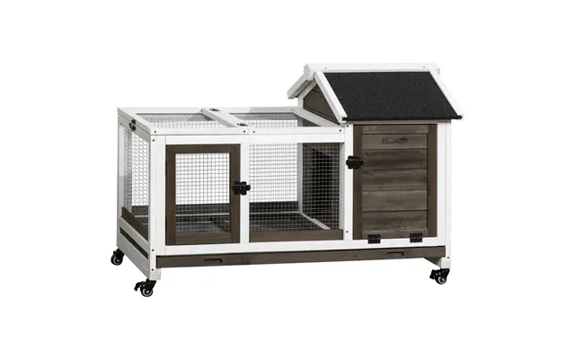 Pawhut Wooden Rabbit Hutch With Wheels - Guinea Pig Cage