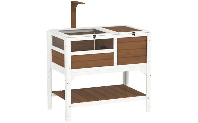 Pawhut Wooden Tortoise House, With Shelter, Run, Shelf, Lamp Holder, Tray - Brown product image