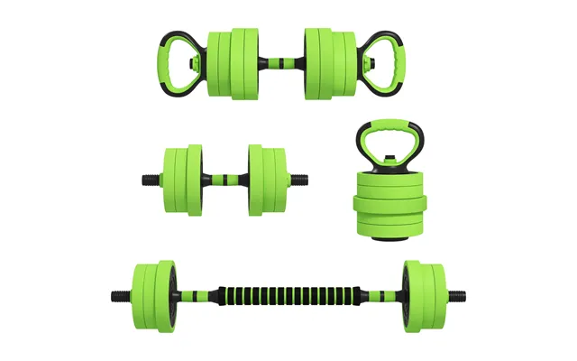 Sportnow 40kg Four-in-one Adjustable Weight Dumbbells Set, Barbell, Kettlebell, Push Up Stand - Green Aosom Uk