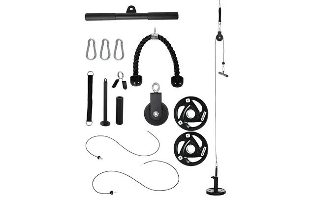 Sportnow Cable Machine Pulley System W 2 X 5kg Olympic Weight Plates - Lat Pull Down System W Diy Loading Weight For Hom