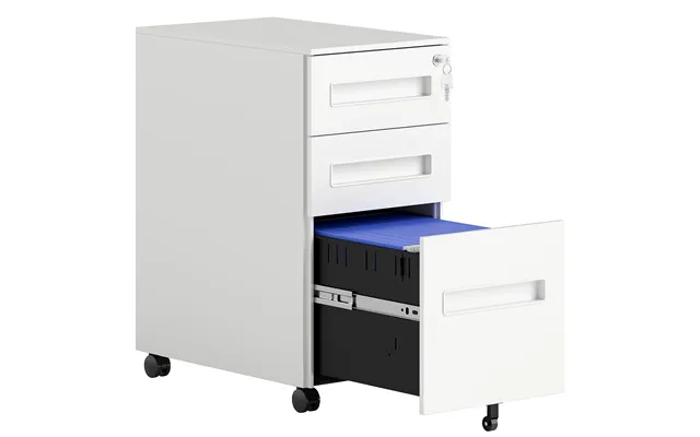 Vinsetto Metal Mobile File Cabinet With Wheels - Lockable 3 Drawer Filing Cabinet For A4