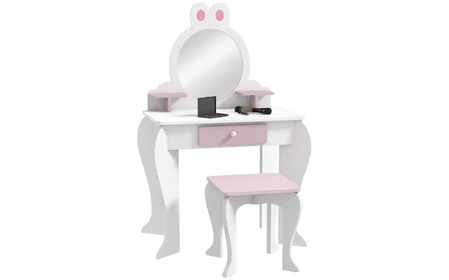 Zonekiz Bunny-design Kids Dressing Table - With Mirror And Stool