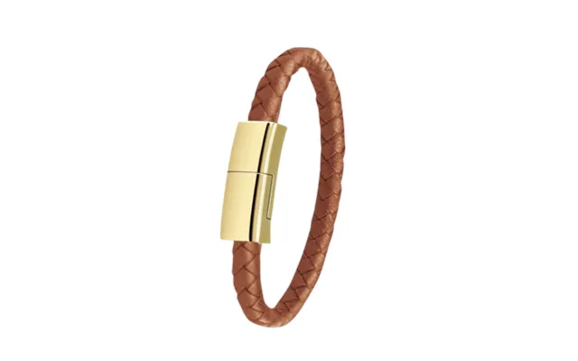 Leather Wristband With Iphone Charger - Brown