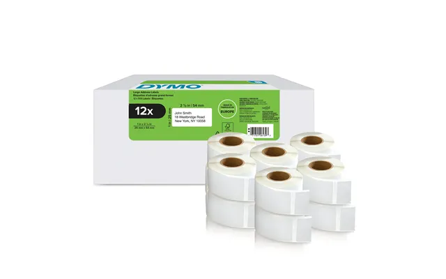 Dymo Authentic Labelwriter Return Address Labels 25 Mm X 54 Mm Self-adhesive 12 Rolls Of 500 Easy-peel Labels 6,000 Coun