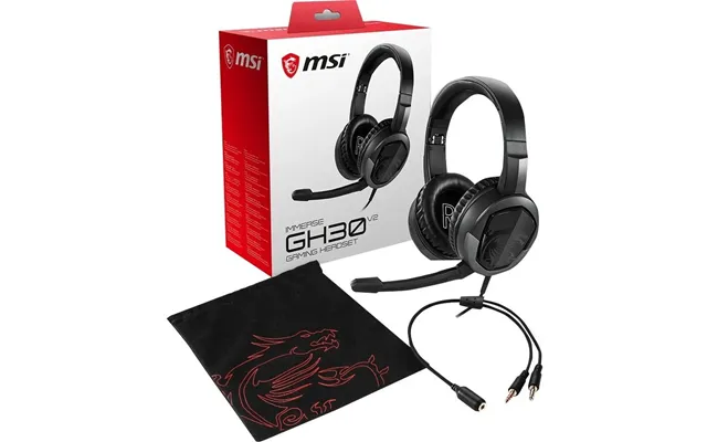 Msi Immerse Gh30 V2 Gaming Headset 'black With Iconic Dragon Logo - Wired Inline Audio With Splitter Accessory