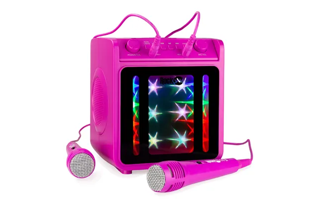 Rockjam 10-watt Rechargeable Bluetooth Karaoke Machine With Two Microphones - Voice Changing Effects & Led Lights
