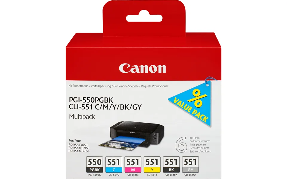 Canon Pgi-550 Cli-551 Pgbk C M Y Bk Gy 6 Ink Cartridge Multipack