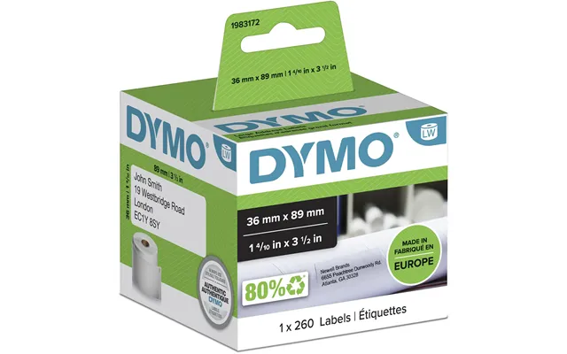 Dymo Authentic Labelwriter Large Address Labels 36 Mm X 89 Mm Roll Of 260 Black Print On White For Labelwriter Label Mak