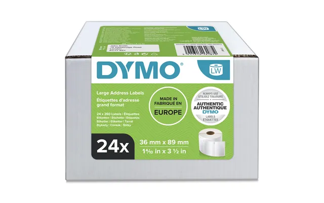 Dymo Authentic Labelwriter Large Address Labels 36mm X 89mm 24 Rolls Of 260 Easy-peel Labels 6240 Labels Self-adhesive F
