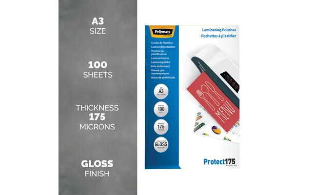Fellowes A3 Glossy 175 Micron Laminating Pouch - 100 Pack