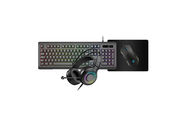 Vida Gamer Blk 4in1 Usb Kb Ms Hs Kit Keyboard Mouse Included Gaming Qwerty Uk English Black