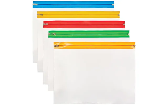 A4 Plus Zip Bags Pack Of 25 Pack Of 25 Transparent Pvc - 5 Assorted Strip Colours