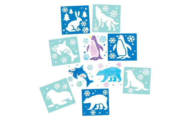 Arctic Animals Stencils Pack Of 8 Christmas Crafts 2 Stencil Colours - Light Blue & Dark Blue