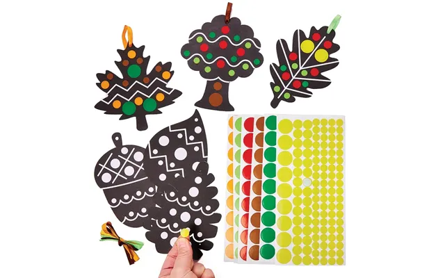 Autumn Dotty Art Decorations Pack Of 12 Decoration Craft Kits 6 Assorted Sticker Colours - Red, Dark Green, Orange, Ligh