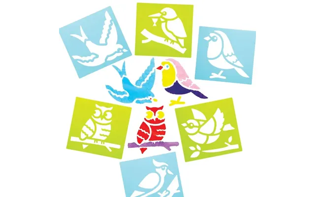 Bird Stencils Pack Of 8 Art Supplies, Art Materials 2 Stencil Colours - Green & Blue