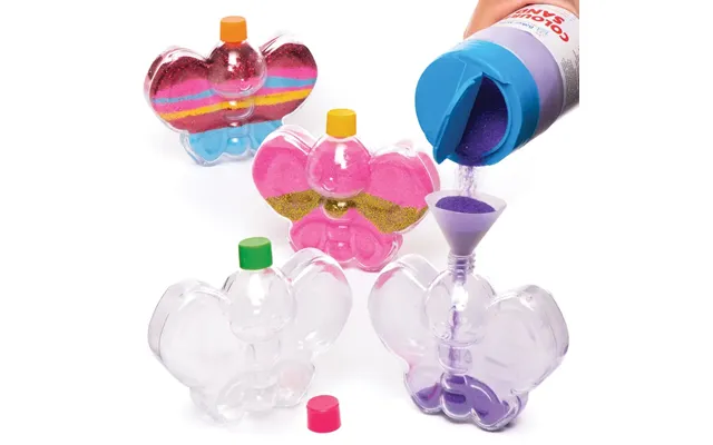 Butterfly Sand Art Bottles Pack Of 5 Fillable Bottles - 5 Assorted Lid Colours