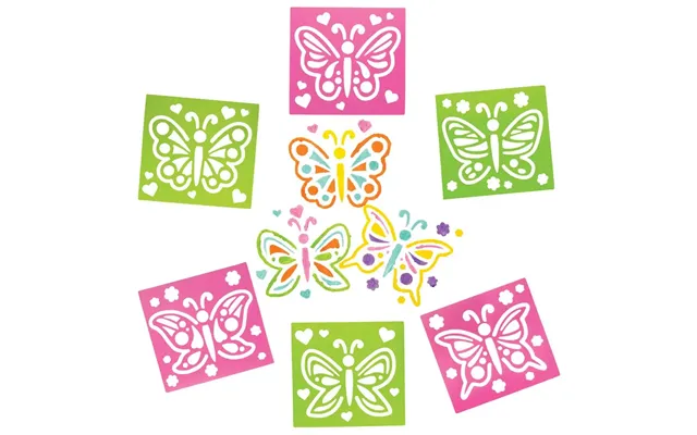 Butterfly Stencils Pack Of 8 Art Supplies, Art Materials 2 Stencil Colours - Pink & Green