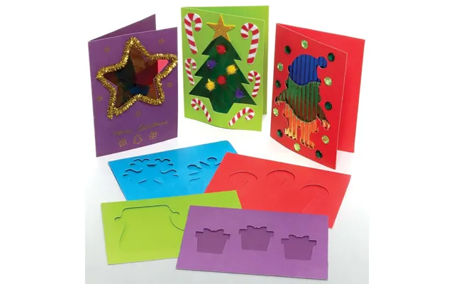 Christmas Aperture Greeting Cards Pack Of 15 Christmas Crafts 5 Card Colours - Green, Red, Purple, Blue & White