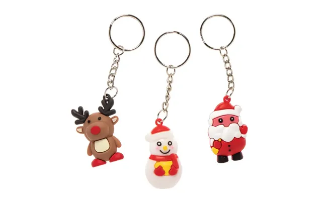 Christmas Character Keyrings Pack Of 6 Christmas Toys, 3 Designs - Reindeer, Snowman & Santa, Stocking Filler