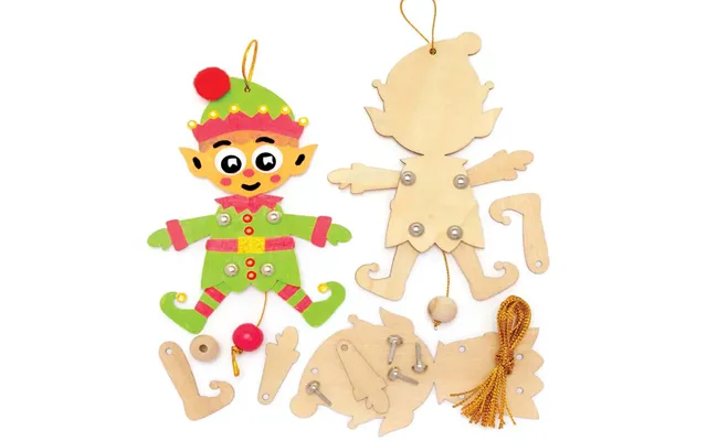 Christmas Elf Wooden Dancing Puppet Decoration Kits 14.5cm Pack Of 5 Christmas Crafts - Christmas Tree Decorations