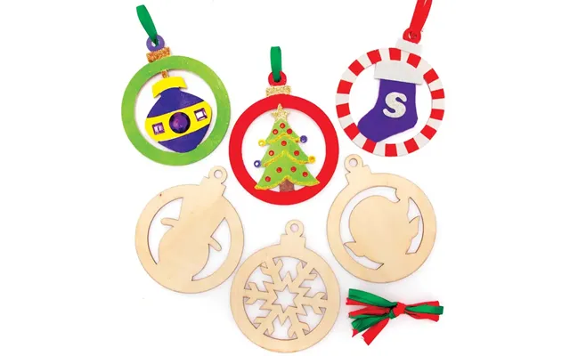 Christmas Wooden Baubles Pack Of 10 Christmas Crafts 2 Ribbon Colours - Red & Green