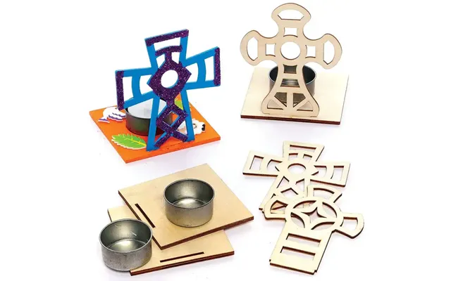 Cross Wooden Tealight Holder Kits Pack Of 4 Decoration Craft Kits product image