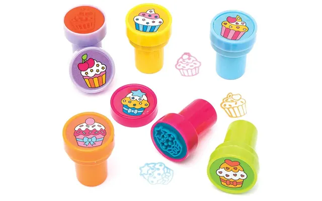 Cupcake Self-inking Stampers Pack Of 12 Small Toys 3 Assorted Ink Colours - Pink, Blue & Orange product image