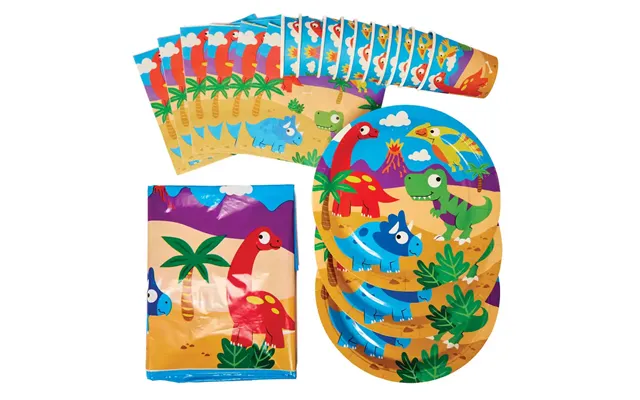 Dinosaur Themed Tableware Party Set Per Set 1x Table Cover - 10x Paper Cups
