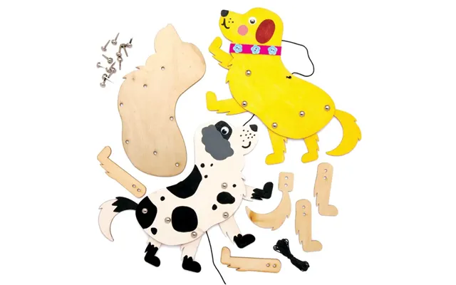Dog Wooden Puppet Kits 16cm Pack Of 4 Make Your Own Craft Kit - Moveable Legs & Tail