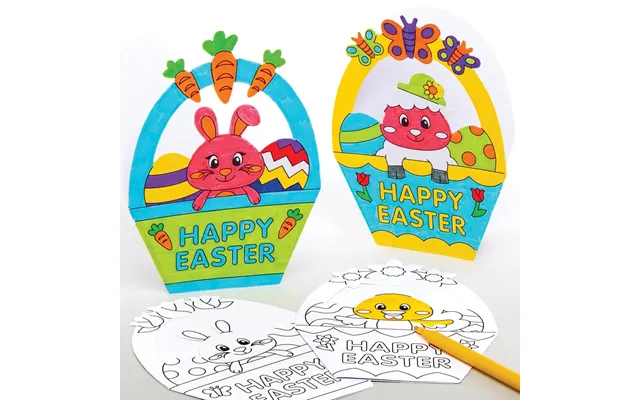 Easter Basket Colour-in Greeting Cards Pack Of 10 5 Assorted Designs - Folded Card 12cm X 16cm