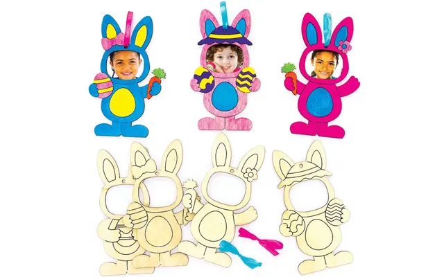 Easter Bunny Wooden Photo Frames Pack Of 10 Easter Crafts For Kids 2 Ribbon Colours - Blue & Pink