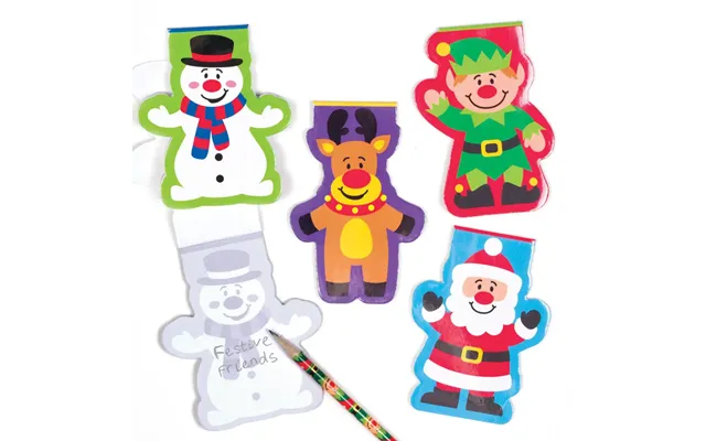 Festive Friends Notepads Pack Of 8 Christmas Toys 4 Assorted Colours - Red, Green, Blue & Purple