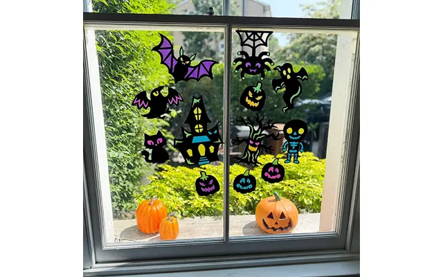 Halloween Scene Window Decorations Pack Of 30 6 Assorted Tissue Paper Colours - Orange, Yellow, Purple, Pink, Green & Bl